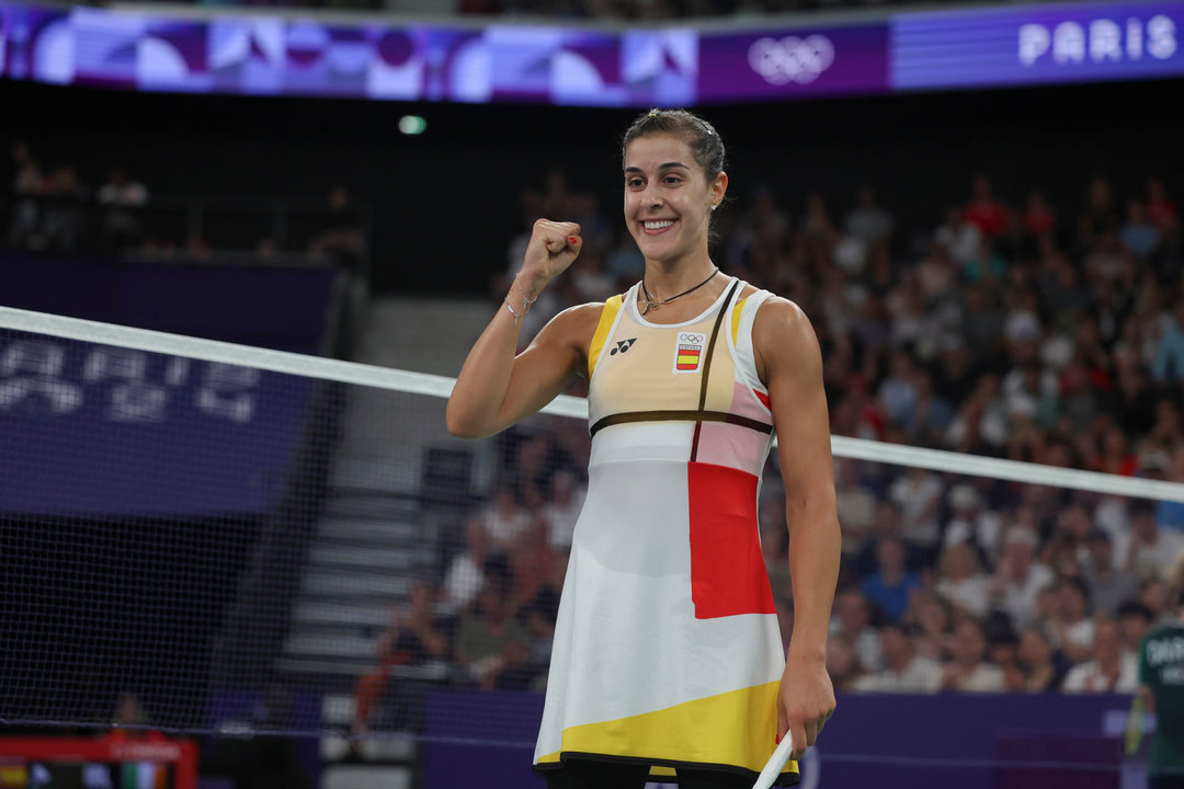 La española Carolina Marín celebra su victoria ante la irlandesa Rachael Darragh. EFE/ Sashenka Gutierrez/efe