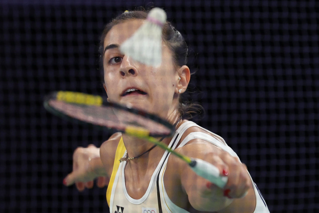 La española Carolina Marín en un momento de su partido ante la irlandesa Rachael Darragh, en los Juegos Olímpicos, este miércoles, en París, Francia. EFE/ Sashenka Gutiérrez