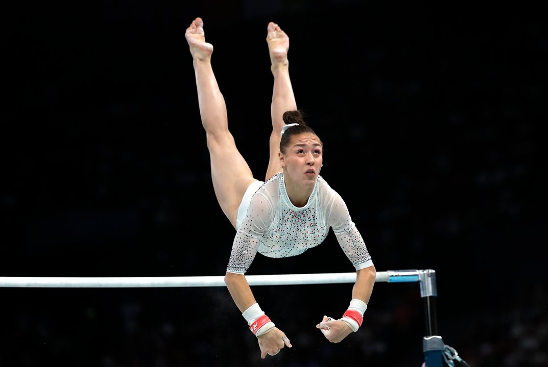 La gimnasta Kayla Nemour, francesa que compite por Argelia. EFE/EPA/MOHAMMED BADRA