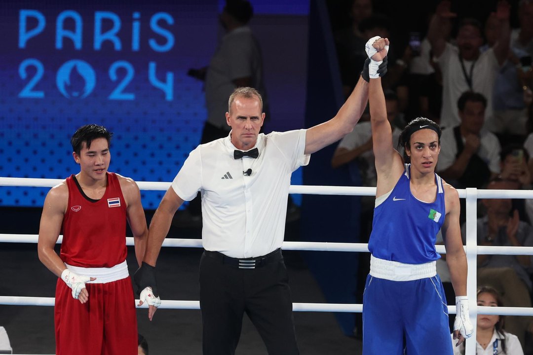 La boxeadora argelina Imane Khelif se clasificó para la final olímpica de -66 kilos. EFE/EPA/MOHAMMED BADRA