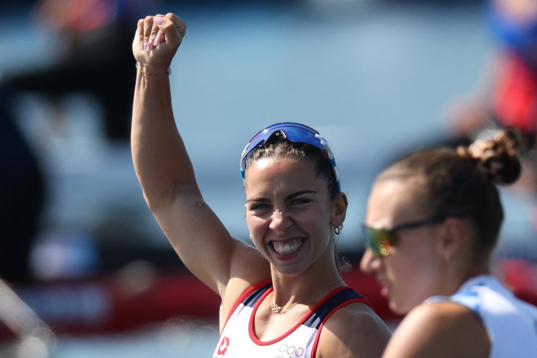 Antia Jacome terminó cuarta la final dl C1 200 m de los Juegos Olímpicos de París. En la imagen, reacciona tras disputar la semifinal. EFE/EPA/ALI HAIDER