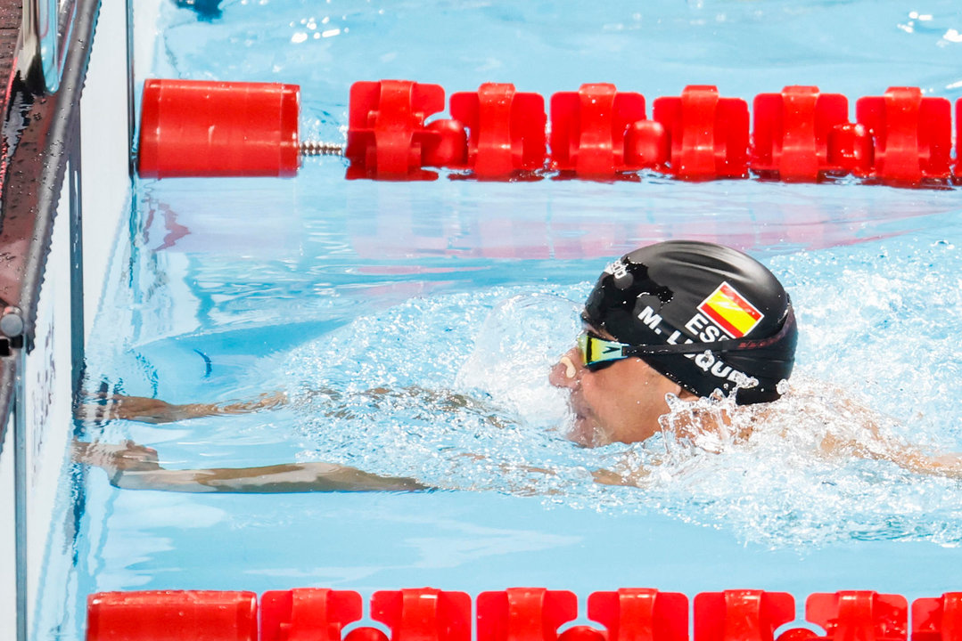 El nadador español Miguel Luque en la prueba de 50m pecho SB3 masculino este jueves en los Juegos Paralímpicos París 2024. EFE/Javier Etxezarreta